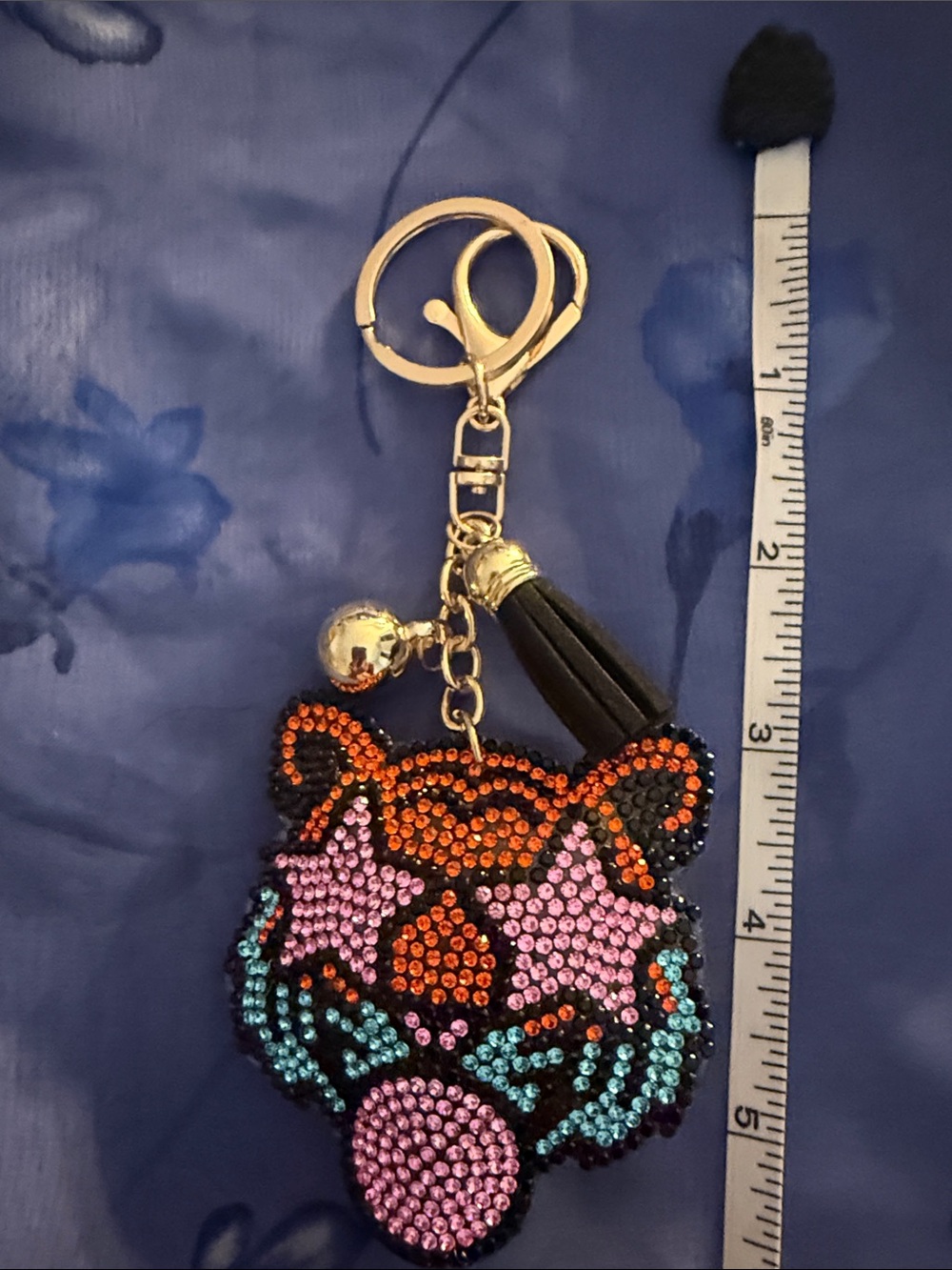 Crystal Embellished Tiger Keychain Charm in Orange, Pink & Blue